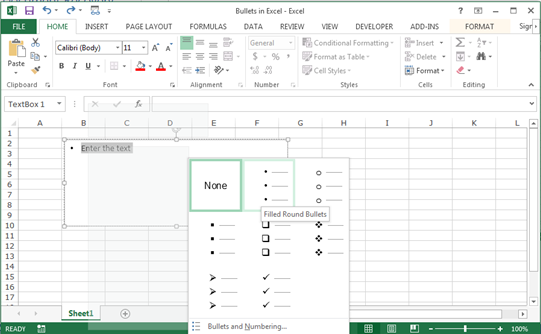 Insert Bullets In Excel Worksheet