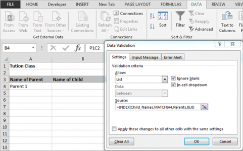 Excel Dependent Drop Down list