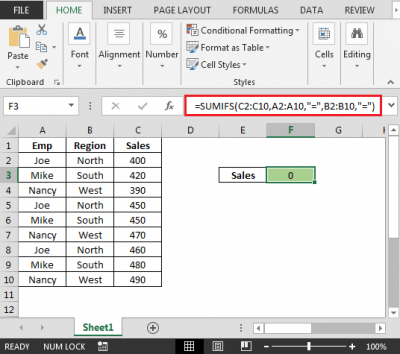 Using a Blank cell as a Criteria in Excel Sumifs