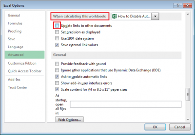 How To Disable Automatic Update Of Links in Excel