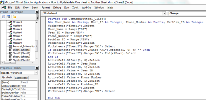 How To Update Data From One Sheet To Another Sheet Through VBA In 