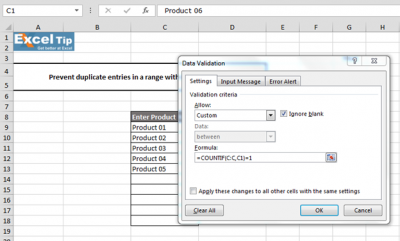 Prevent Duplicate Entries in a Range with Excel Data Validation