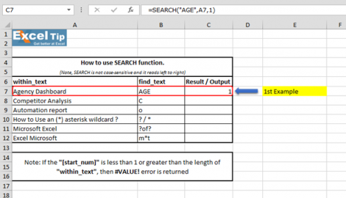 How to use SEARCH function in Microsoft Excel