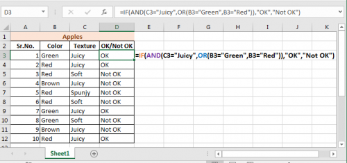 IF with AND and OR function in Excel