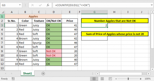 Excel Operations If Not Equal To