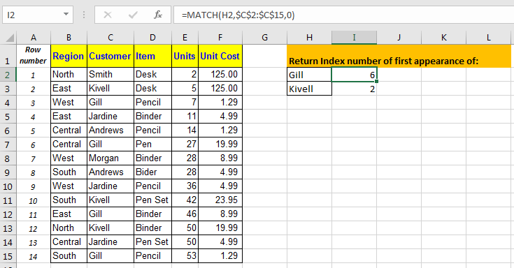 How to Use MATCH Function in Excel