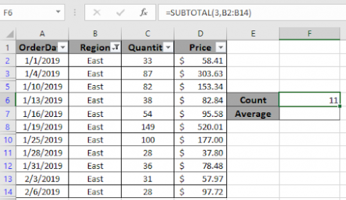 How to Use SUBTOTAL Function in Excel