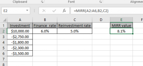 How to use the MIRR function in Excel