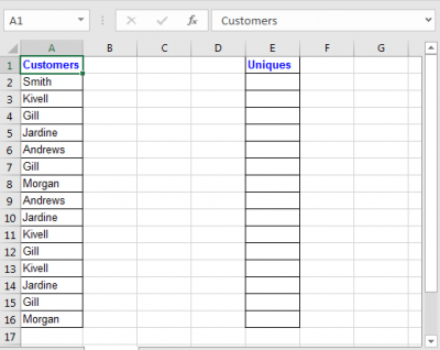 excel formula to pull unique values from a list