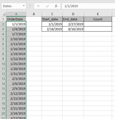 How to Count cells between dates in Excel