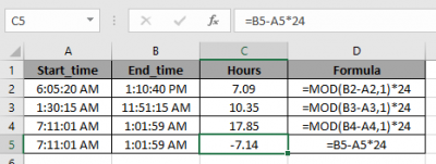 How to take Time difference in hours as decimal value in Excel