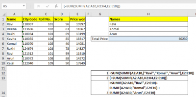 3 SUMIF with OR function Formulas in Excel