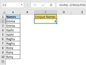 count number of unique text cells in excel