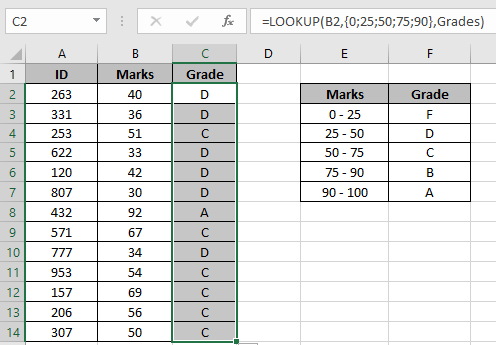 LOOKUP value between two numbers