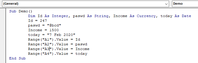 VBA Variables In Excel