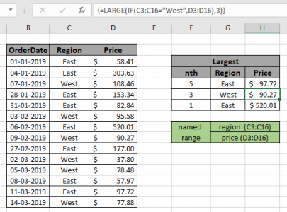 Find nth largest with criteria & nth smallest with criteria in excel