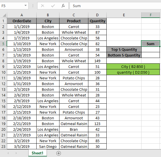 Excel formula to find top 3, 5, 10 values in column or row