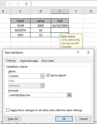 Data Validation with Specific Year, Month, Day or Excel