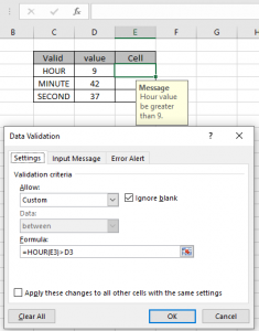 Data Validation With Specific Hour, Minute Or Second In Excel