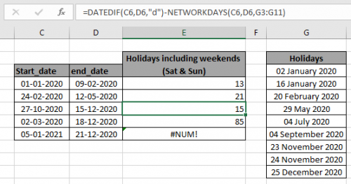 Count Holidays Between Dates In Excel