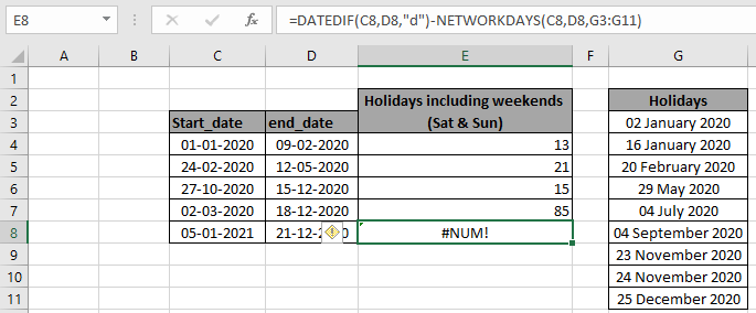 Count Holidays Between Dates In Excel