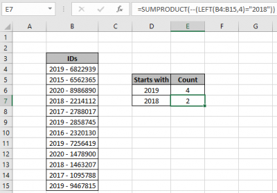 How to count numbers that begin with specific value Excel