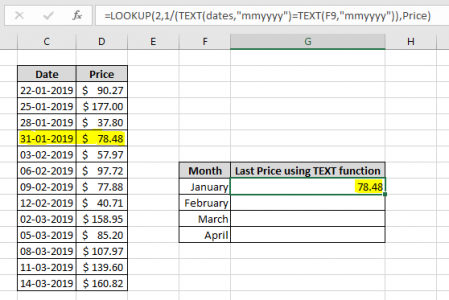 How to get last entry by month in Excel