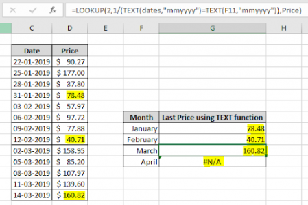 How to get last entry by month in Excel